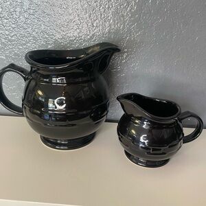 Longaberger Pottery Woven Traditions Ebony Black 8” and 6” Pitcher Set of 2